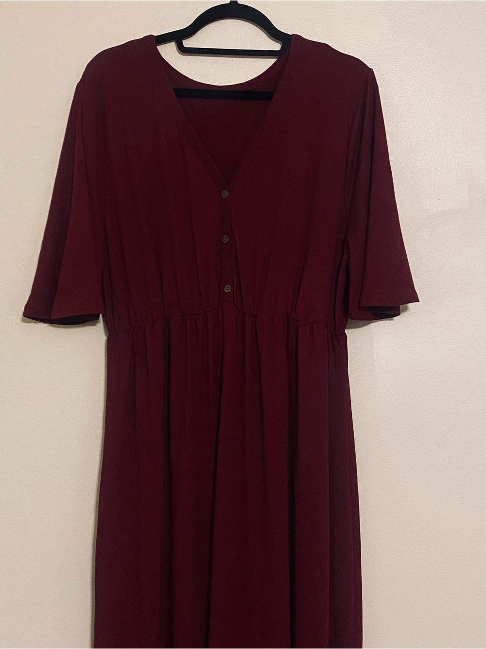 Plus Size Amazon Women's Maxi Dress Burgundy V-Neck Button Front